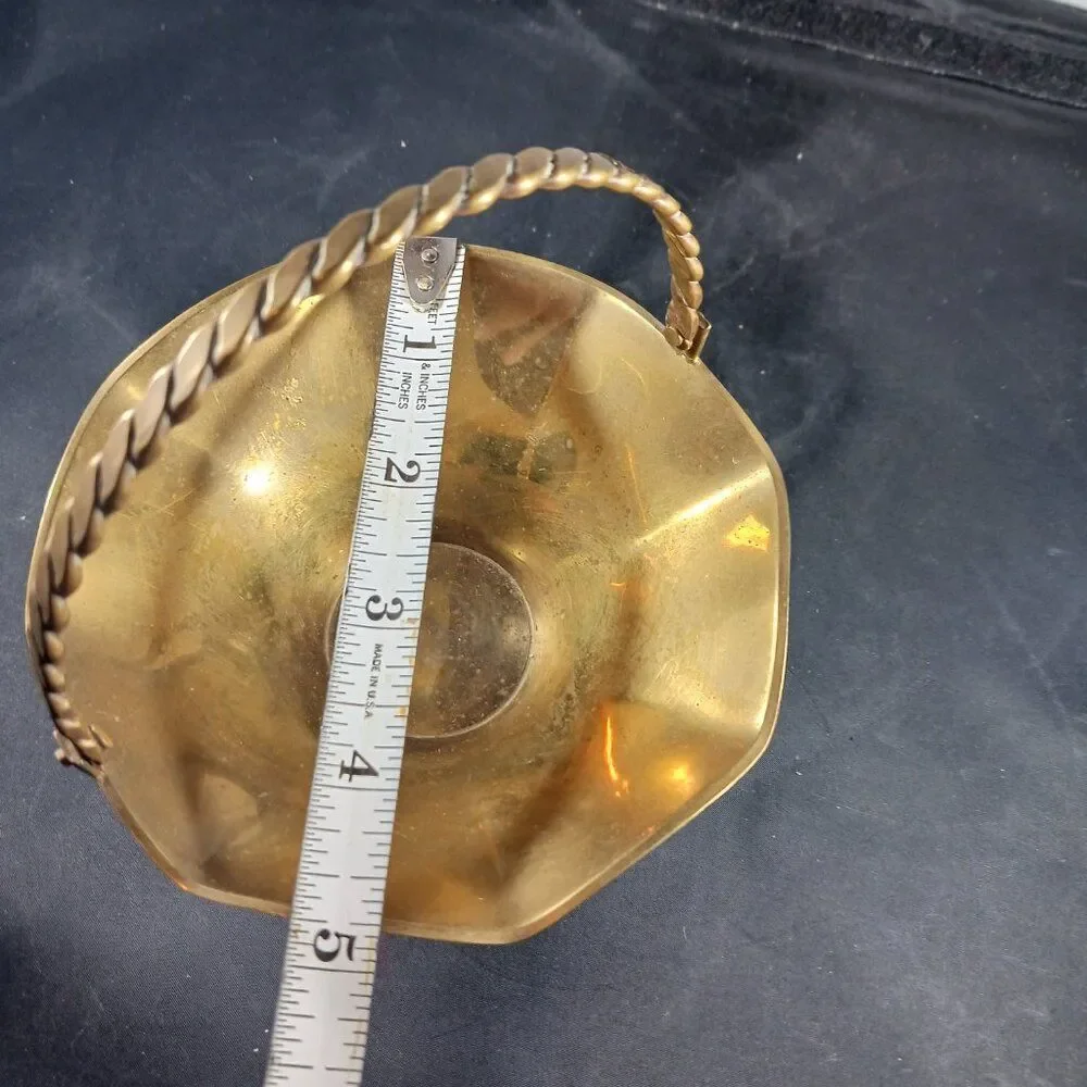 Vintage Small Solid Brass Basket with Handle